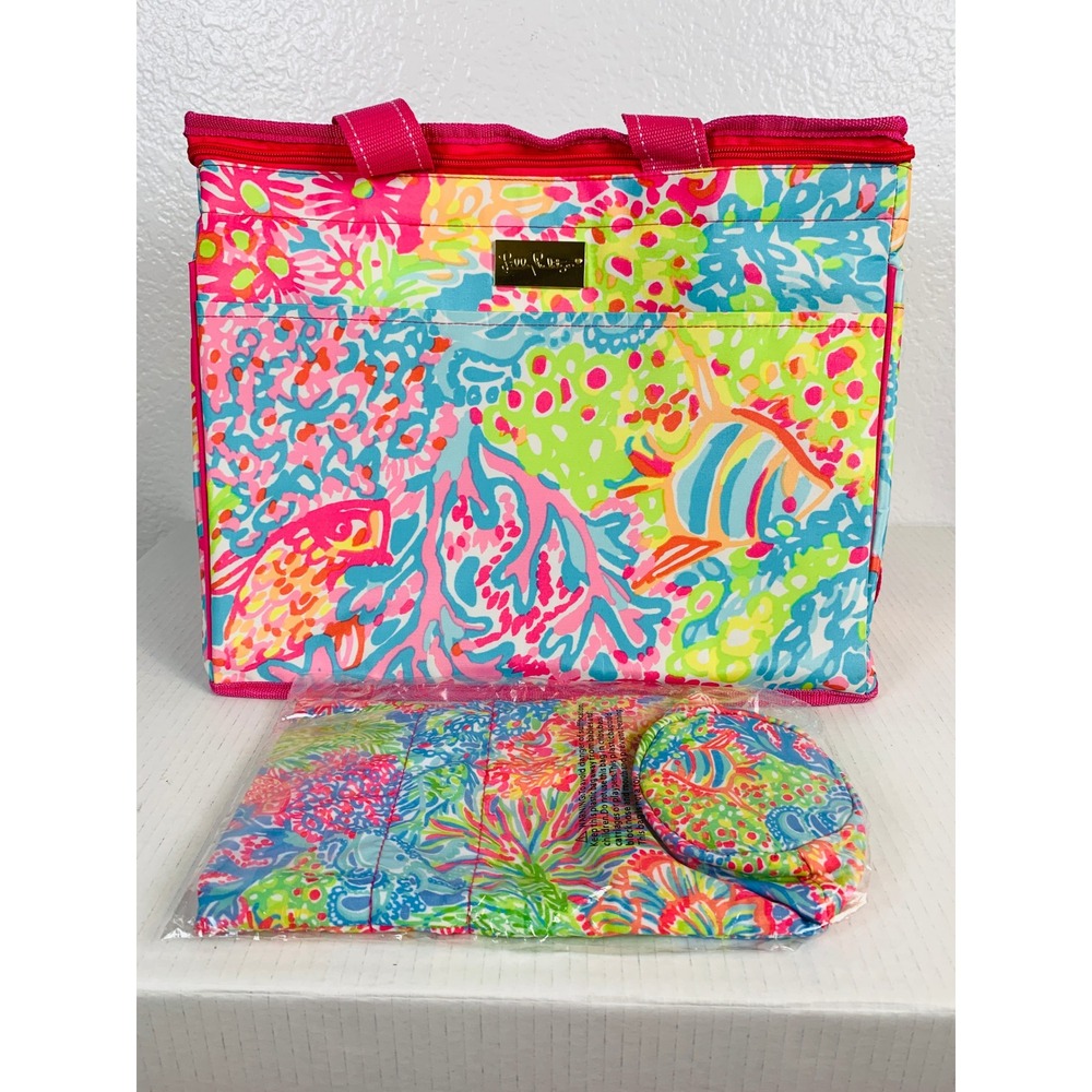 Lilly Pulitzer Cooler Bag & Wine Tote Set Women OS Lover's Coral Coastal Preppy